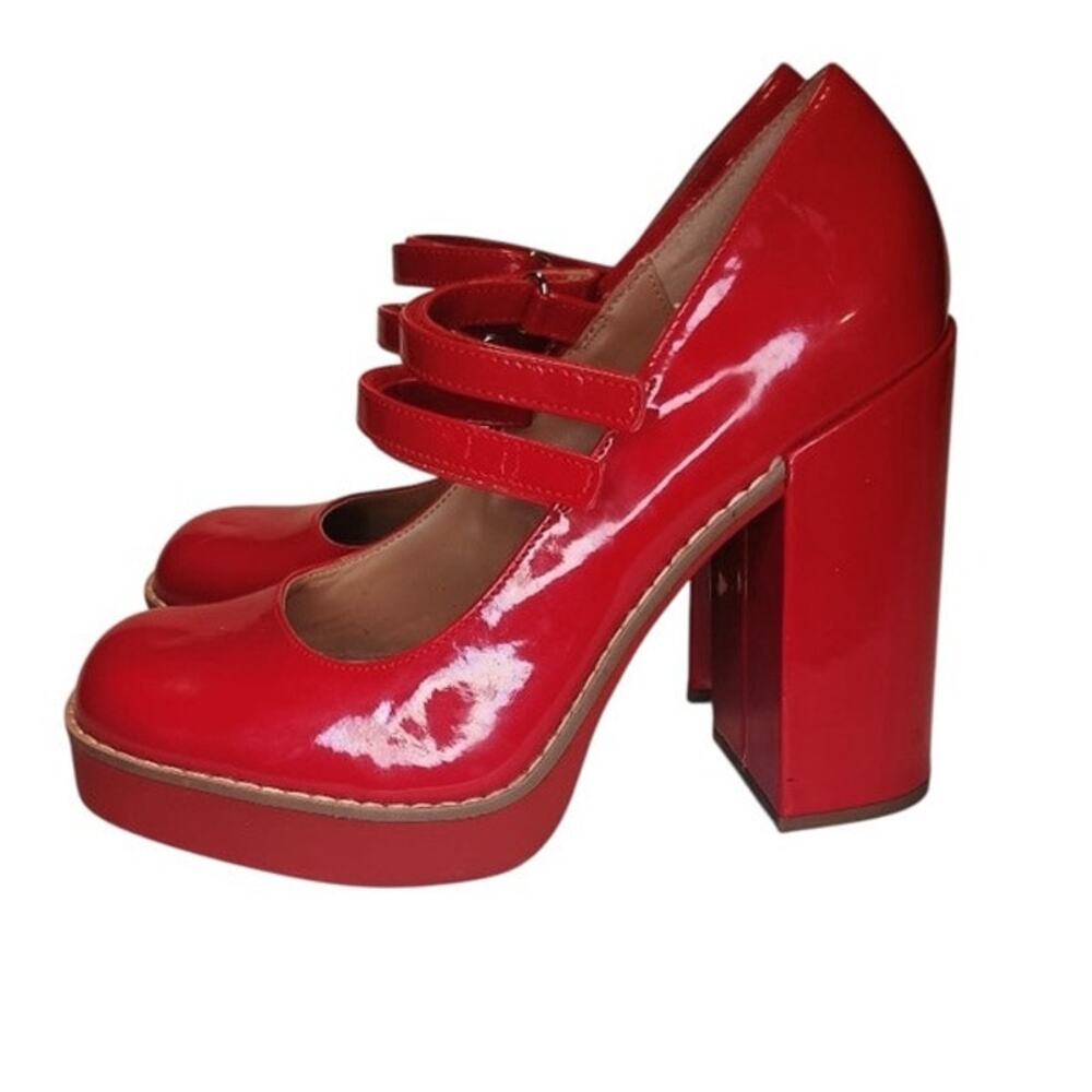 Steve Madden Twice Patent Red Platform Mary Jane Block Heels Double strap 9m - Picture 15 of 16